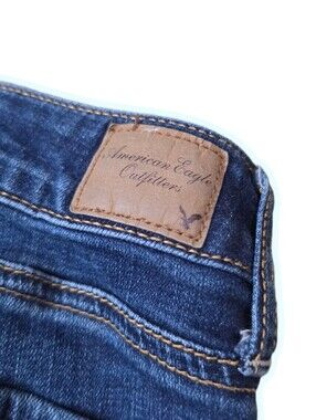 American Eagle Outfitters Indigo Blue Denim Jeans with Leather Patch
